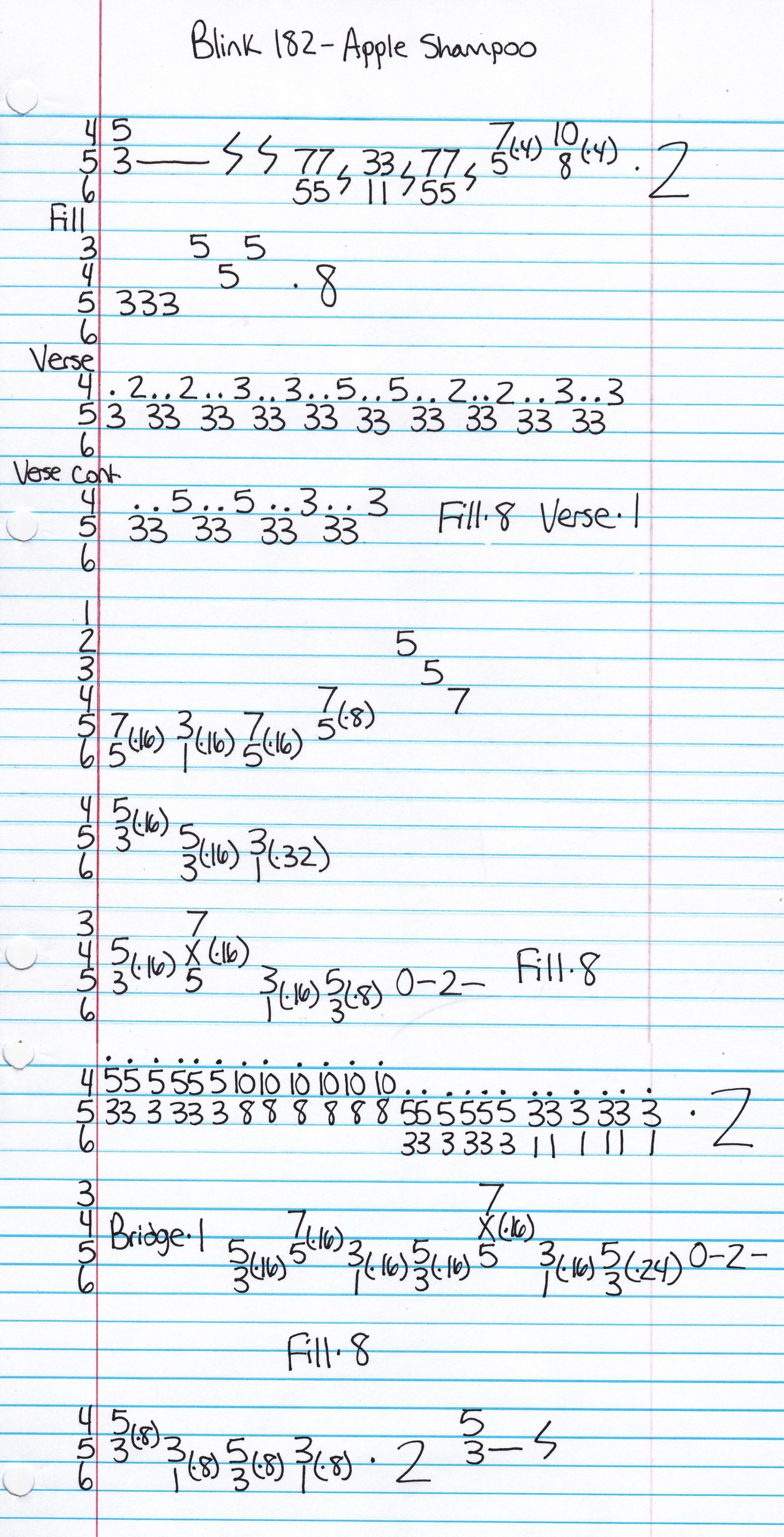 High quality guitar tab for Apple Shampoo by Blink 182 off of the album Dude Ranch. ***Complete and accurate guitar tab!***